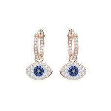 DUO EVIL EYE HOOP PIERCED EARRINGS, MULTI-COLORED, ROSE GOLD PLA